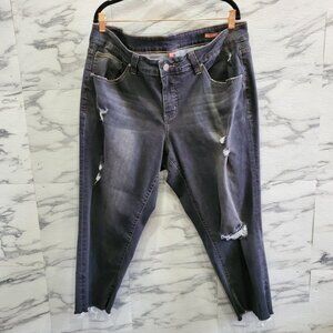 Jag Jeans Womens Plus Size 20W Black Stretch Denim Girlfriend Raw Edge Ankles